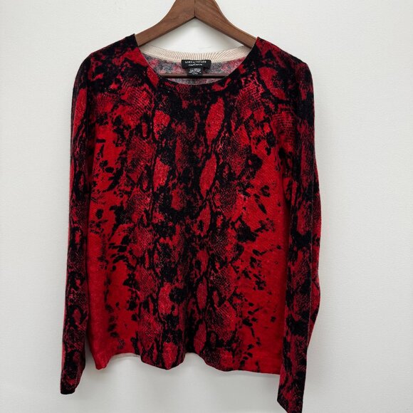 Vintage Lord & Taylor 100% Cashmere Red Snake Print Sweater Size XL - Picture 1 of 5